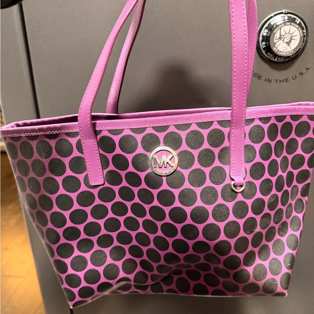 Michael Kors Purple and Black Polka Dot Tote Bag